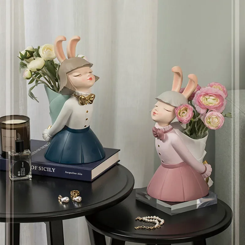 

Creative Rabbit Girl Vase,Resin Ornaments,Home Decor Crafts,Statue, Office Desk Figurines, Decoration Accessories, Garden Gift