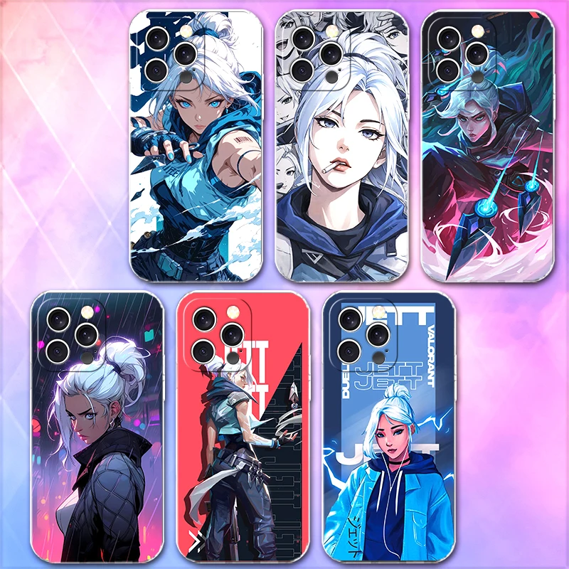Мягкий чехол V-Valorants Jett для iPhone 16, 17, Air 14 Plus, 15 Pro Max, 16E, 17E, 13 Mini, 12, 11, XS, 7, 8, SE с узором на задней панели