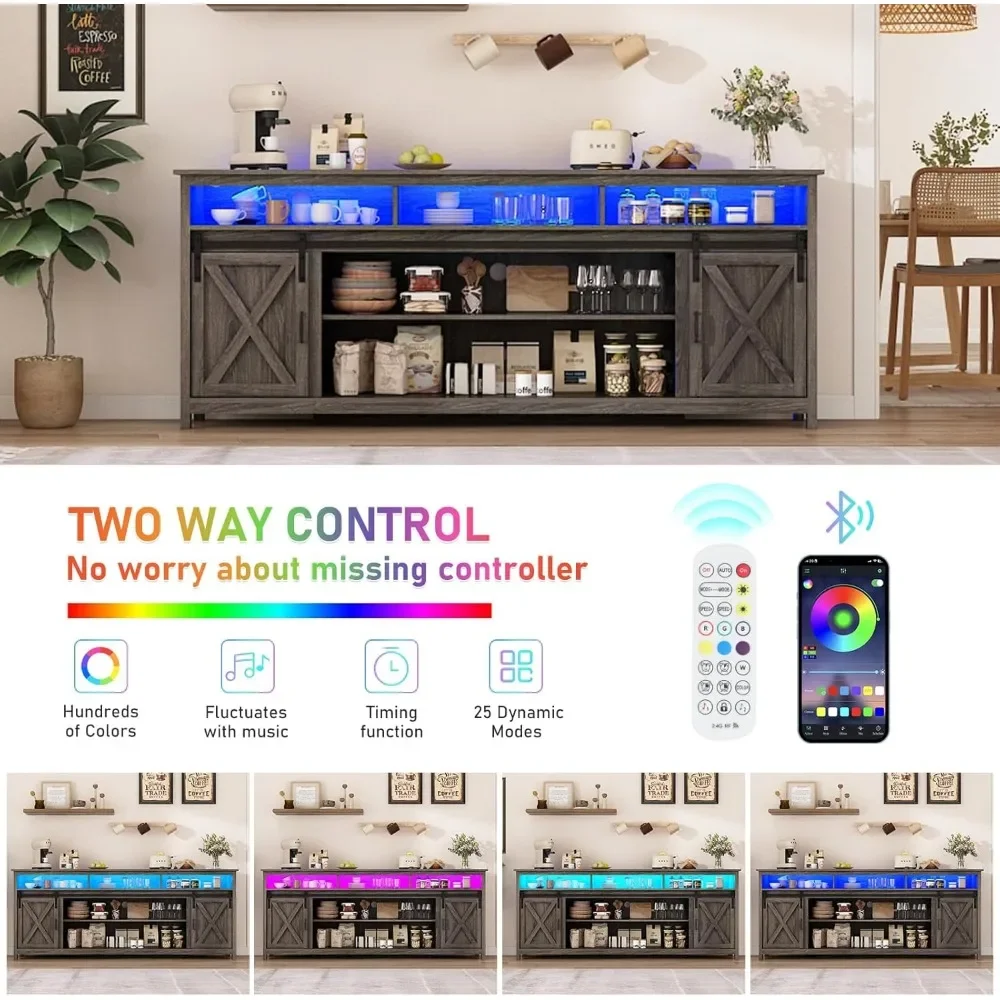 ตู้วางทีวี LED สไตล์ฟาร์มเฮาส์ ขนาด 80 นิ้ว สำหรับทีวีขนาด 90/85/80 นิ้ว, ตู้เก็บของสำหรับศูนย์รวมความบันเทิงทรงสูง พร้อมเต้ารับไฟฟ้าและบานเลื่อนแบบโรงนา