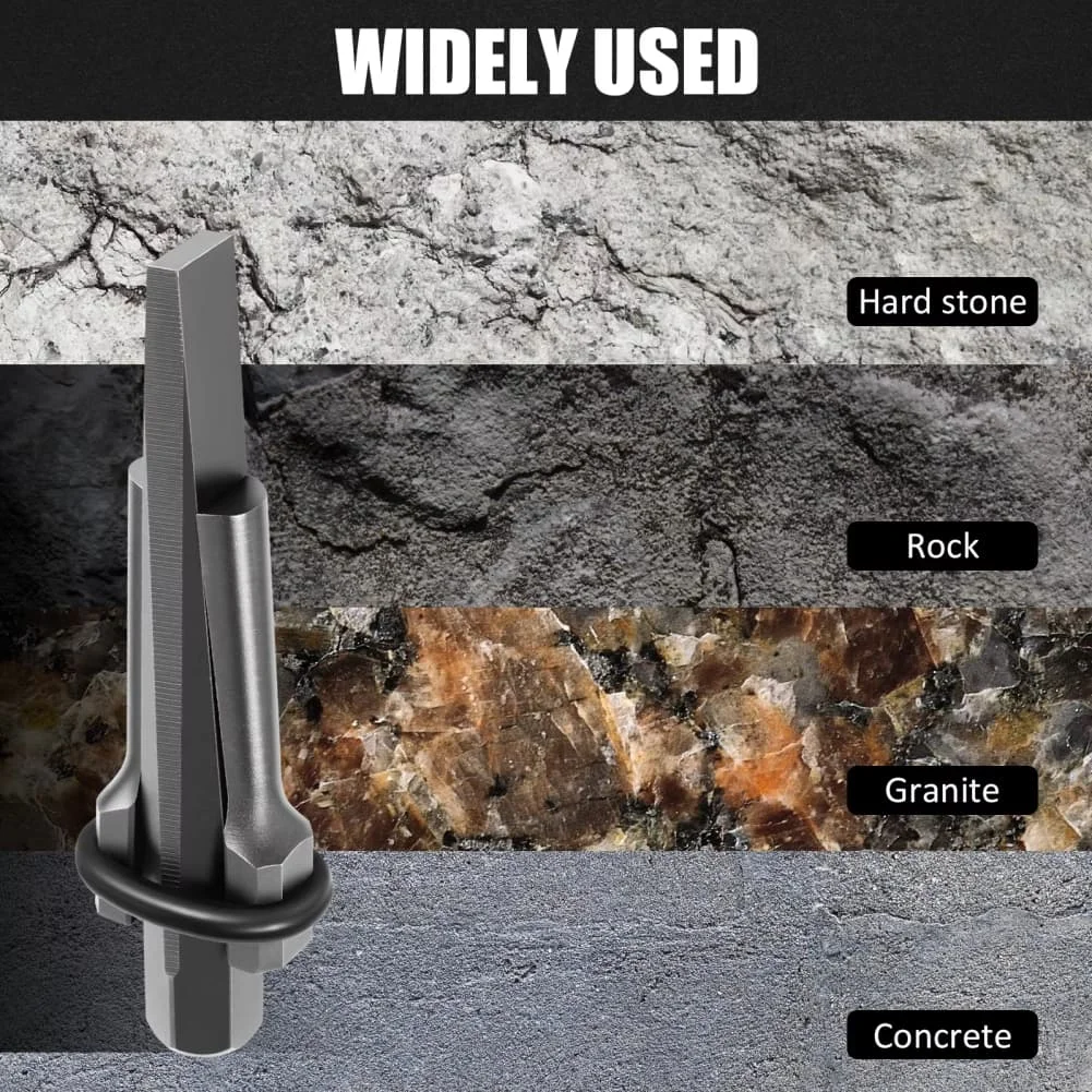 

Stone Splitting Tool Pack with 5 Wedges and Drill Bit Engineered from Heat Treated Alloy Steel for Quarry and Masonry Use