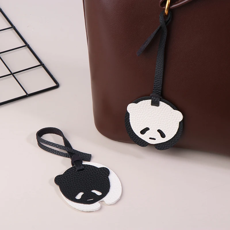 1 PC Small Panda PU Leather Doll Women Bag Rear View Mirror Pendant Ornaments Cute Car Keychain Cute Bear Car Key Chain Gift