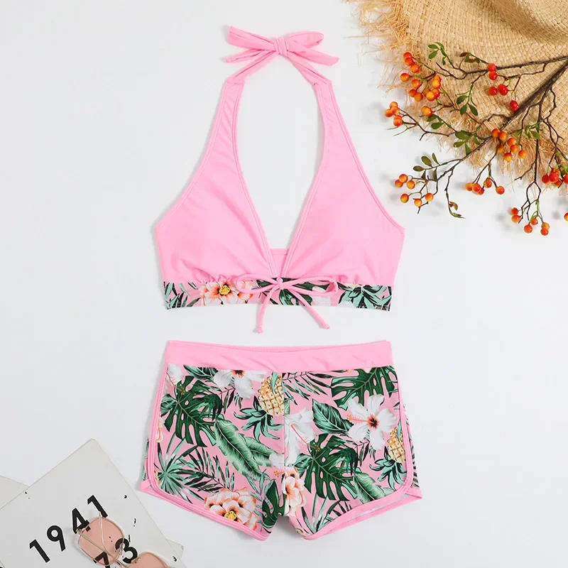 Biquínis feminino sexy acolchoado menina maiô tankini maiôs feminino push up maiô conjunto de biquinis com shorts troncos