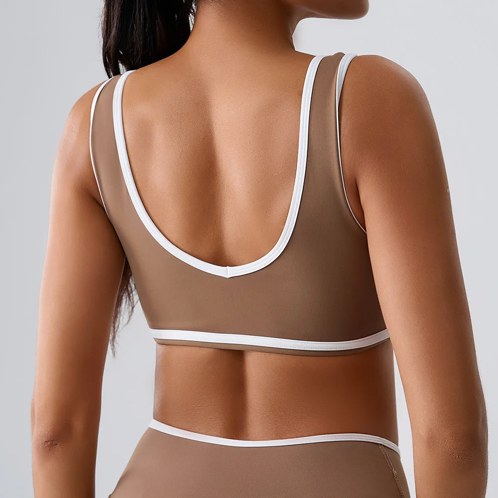 Sujetador deportivo Color Block para mujer, Top de entrenamiento para Yoga y Pilates, ropa de abrigo ajustada, ropa de entrenamiento tonificada para gimnasio y Fitness
