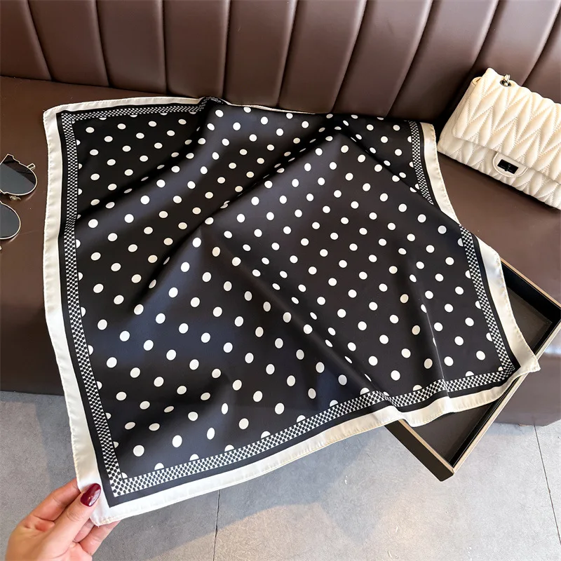 Modischer Seidenschal mit Punktmuster für Damen, Weiches Satin-Kerchief, Foulard, Haarband, Handtaschenband, Kopftuch, Halstuch, Stirnband – Detail 2