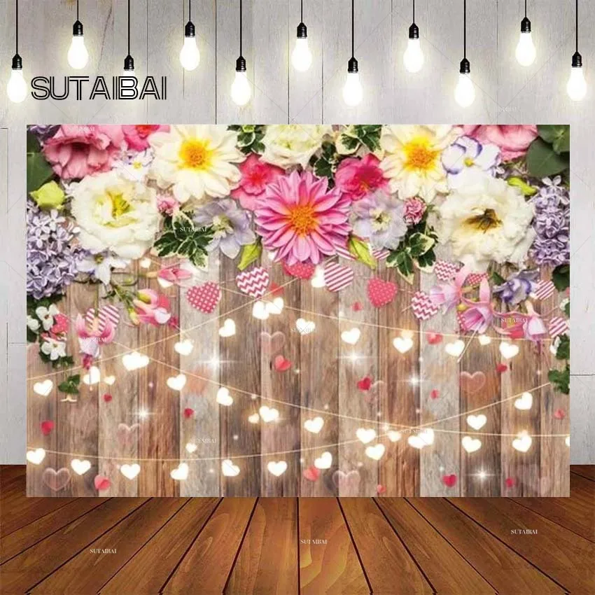 

Happy Mother's Day Backdrop Wooden Pink Love Flashing Birthday Party Decorations Banner Photography Background photo booth props