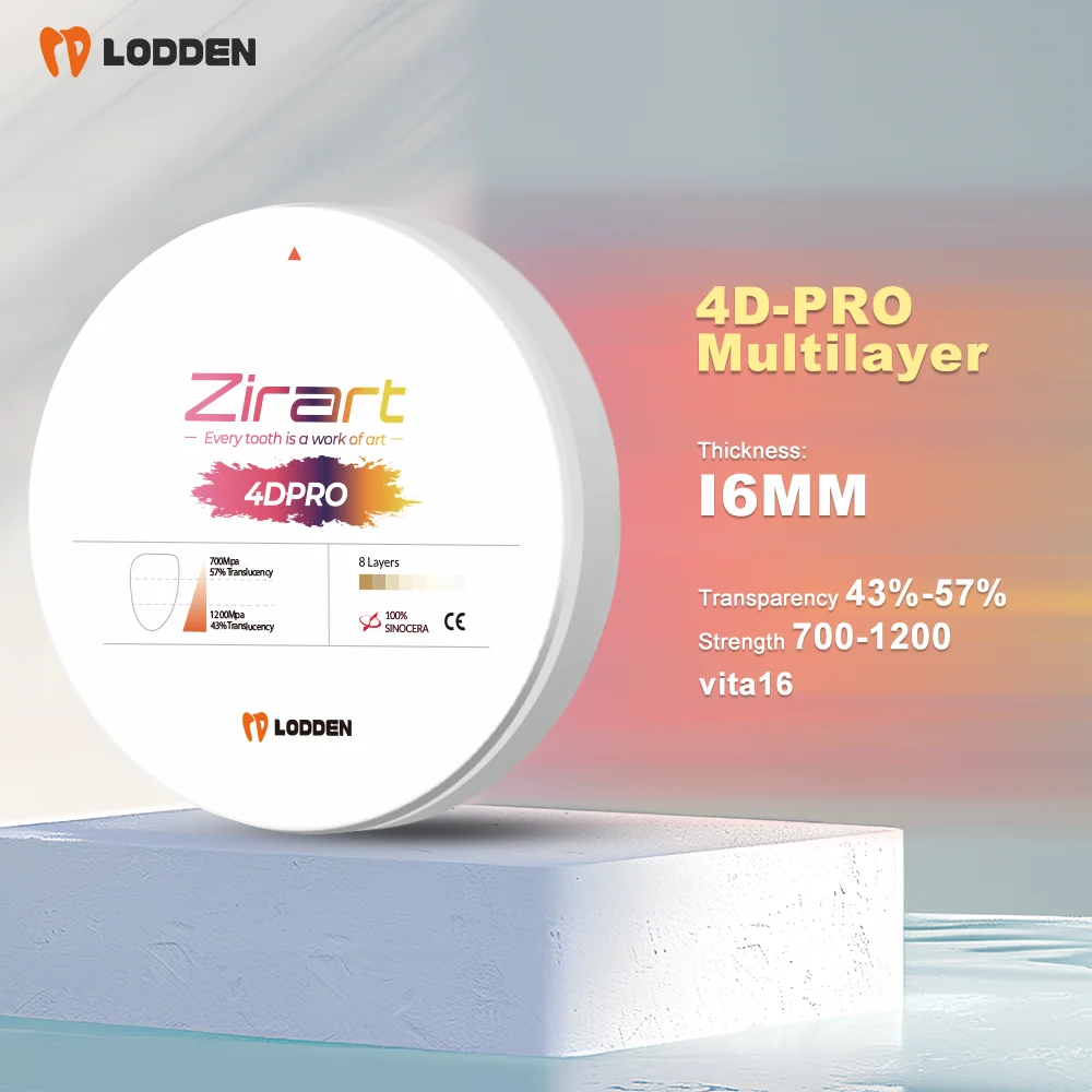 

LODDEN 1200MPa 8 Layers Zirconia Blocks 98x16mm Dental Lab Multilayer 4D Pro Zirconium Discs for CAM CAD Denture Materials
