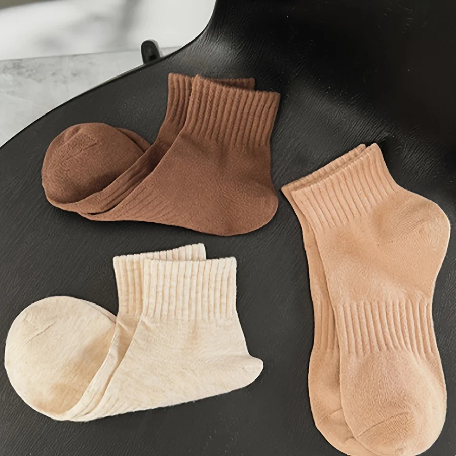 6/12 Paar einfarbige Söckchen für Damen, modisch, elastisch, gestreift, weich, bequem, atmungsaktiv, Stoff, ganzjährig, lässige Socken – Detail 10
