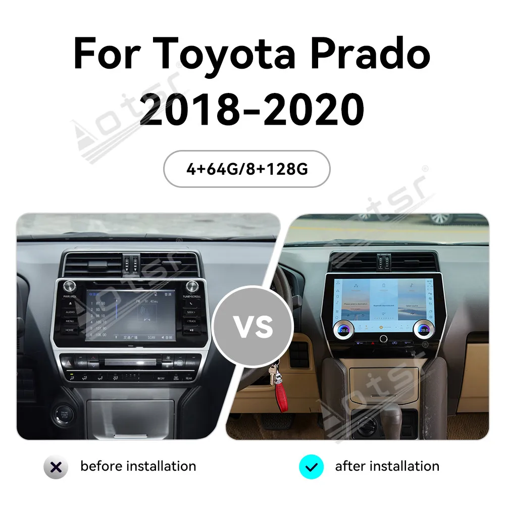 11.6 Inch Car Radio Android 13 CarPlay GPS For Toyota Land Cruiser Prado 2018-2022 Stereo Multimedia Player With Knob Head Unit