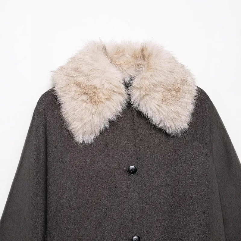 Cross-border European and American New Fashion Temperament Women's Artificial Fur Effect Neckline Jacket Street Hipster Coats