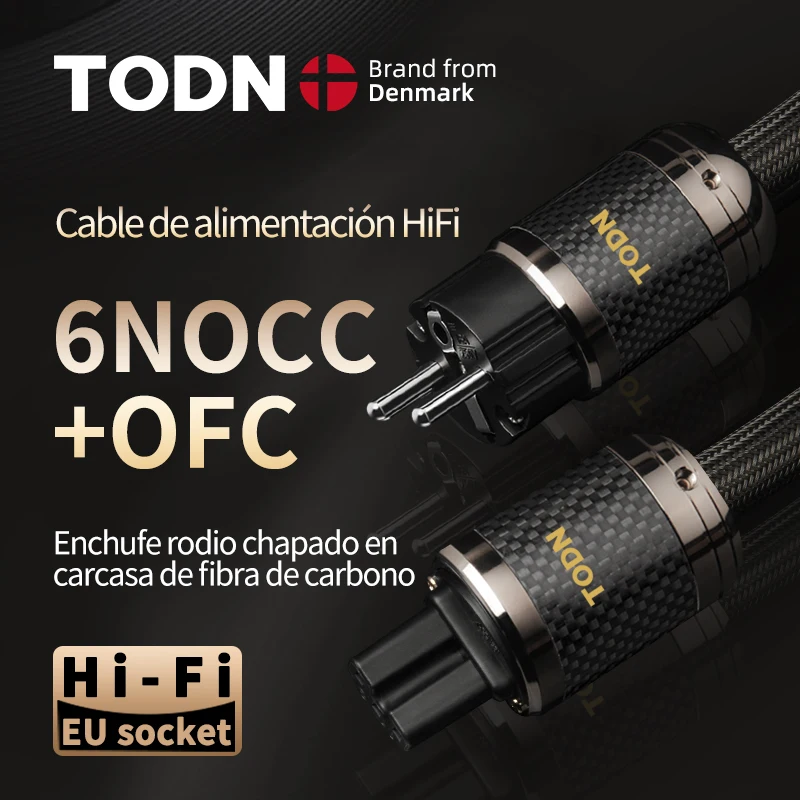TODN cable de alimentación hifi OCC y OFC, cable de audio de alta gama, enchufe de fibra de carbono EU/US, enchufe chapado en rodio