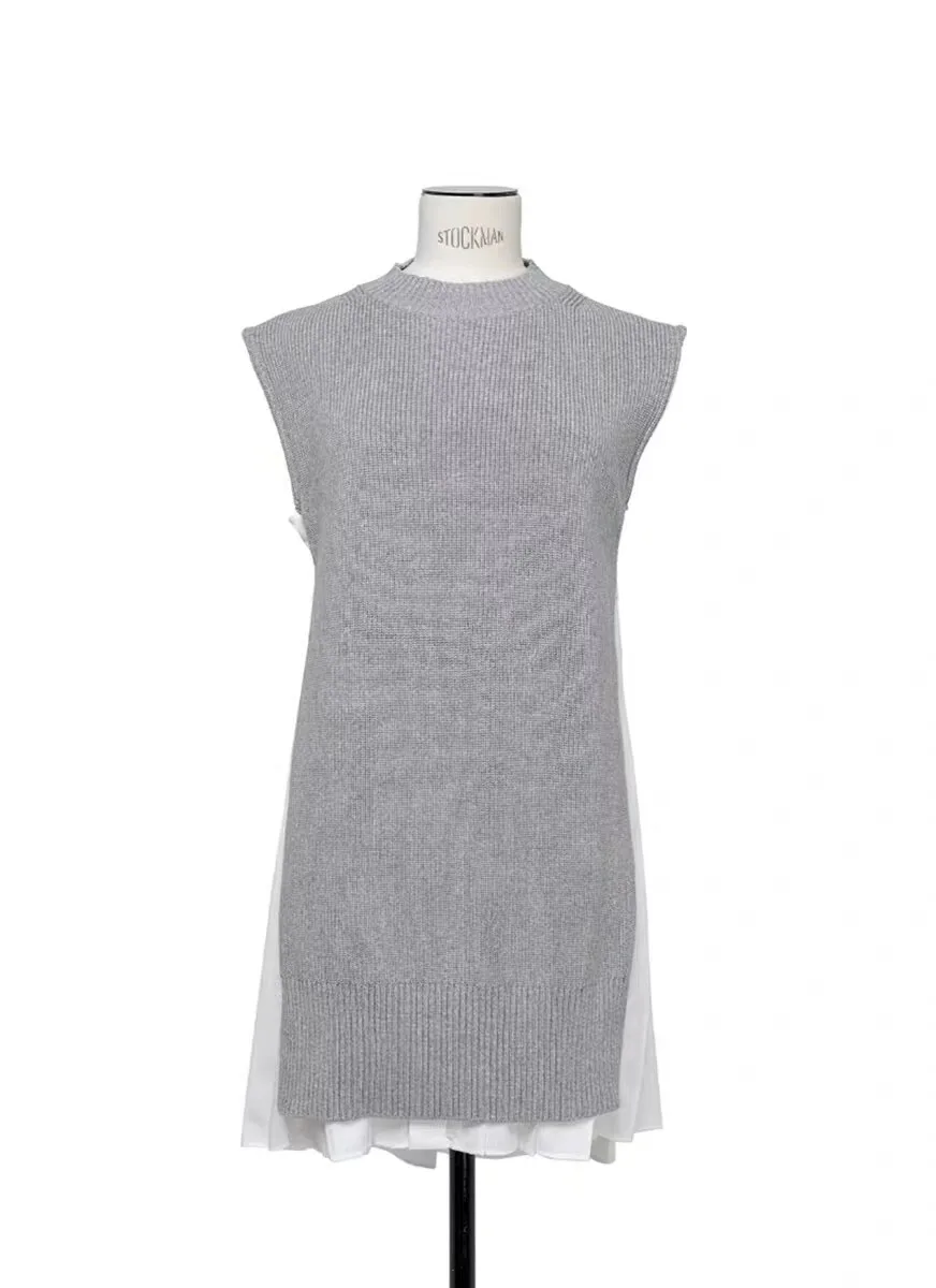 SAC 26summer Japanese design sense stitching back pleated shirt casual sleeveless shirt dress