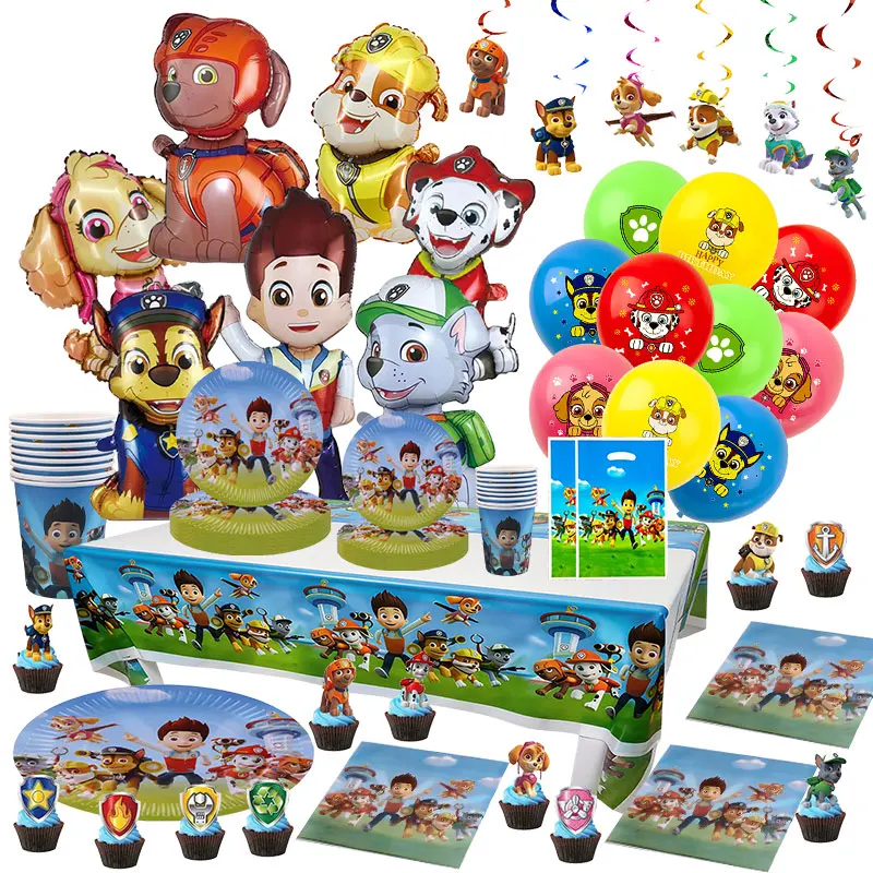 Paw Patrol Birthday Party Supplies Kit Cartoon Dog Theme Decorations Banner Balloon Plate Cup Backdrop Birthday Party Favor Gift