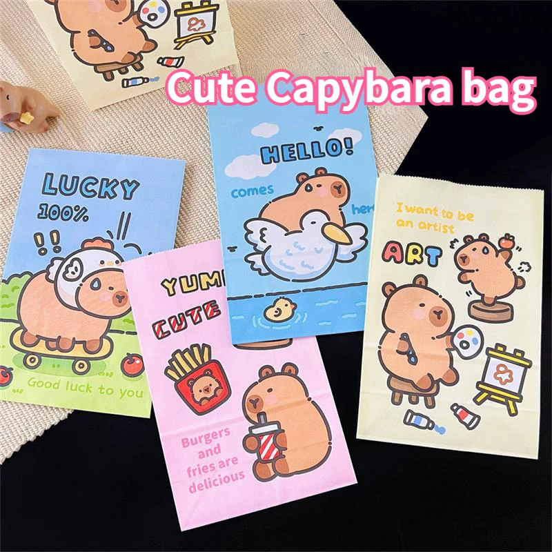 20pcs Cute Capybara Mini Paper Bag Kraft Paper Bag Candy Biscuit Gift Wrapping Baked Goods Jewellery Bag Favour Bags for Gifts