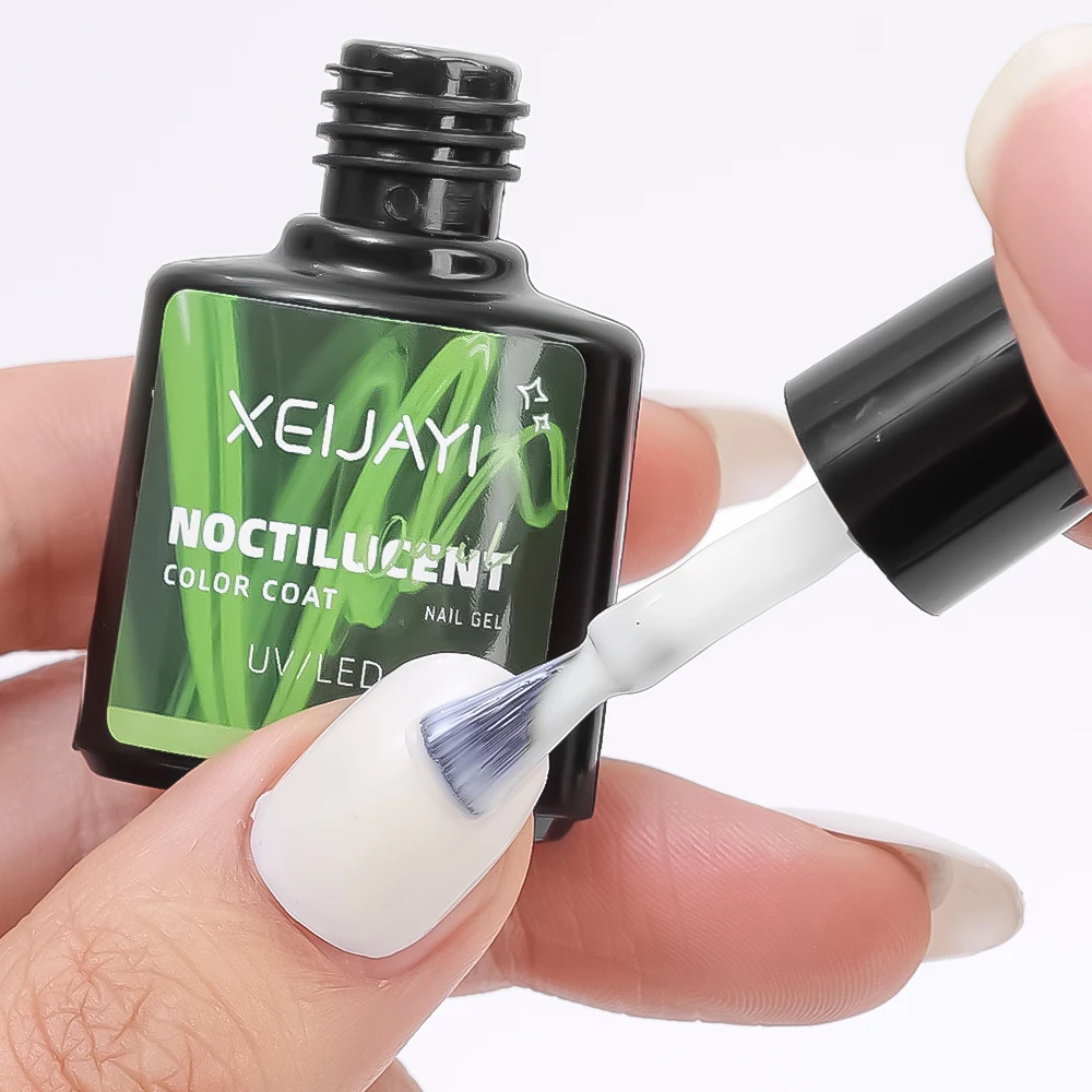 8Ml Lichtgevende Topbasisgel Groene Fluorescerende Nagellak Gloed Donker Semi-Permanent Doorweekt Uv Led Lak Ontwerp Blijvende Formule