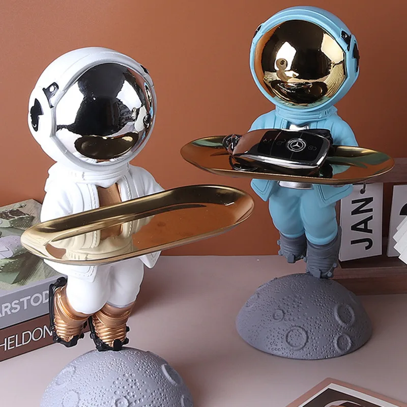 30cm Floating Astronaut Statue With Metal Tray Resin Spaceman Large Sculpture Holder Living Room Home Interior Decor