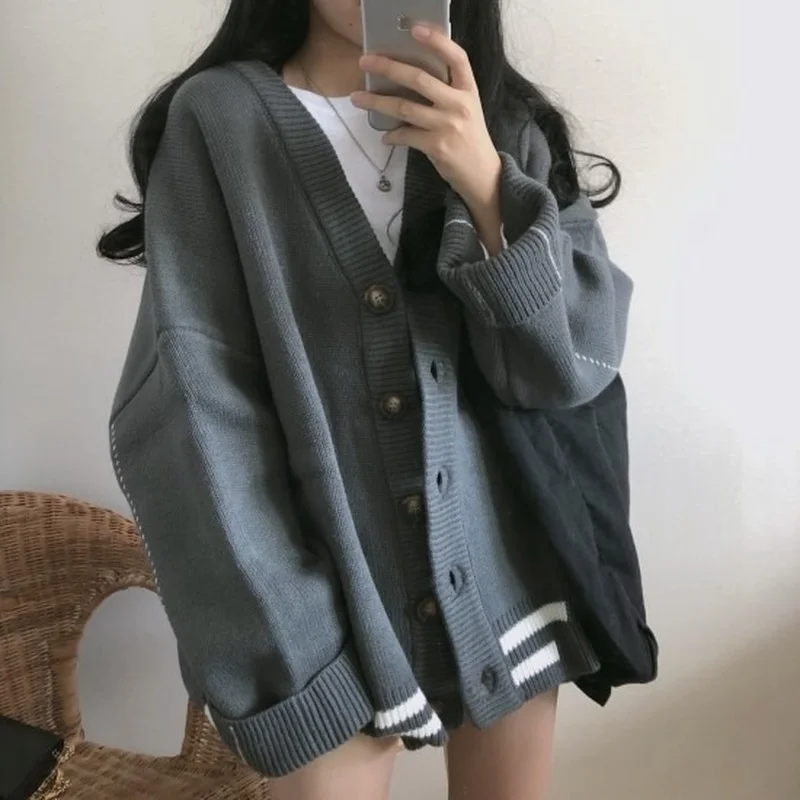 Oversized Autumn Female Warm Casual Outerwear Jersey Women Knitted Cardigans Sweater Winter Solid Basic Elegant New Coats Tops