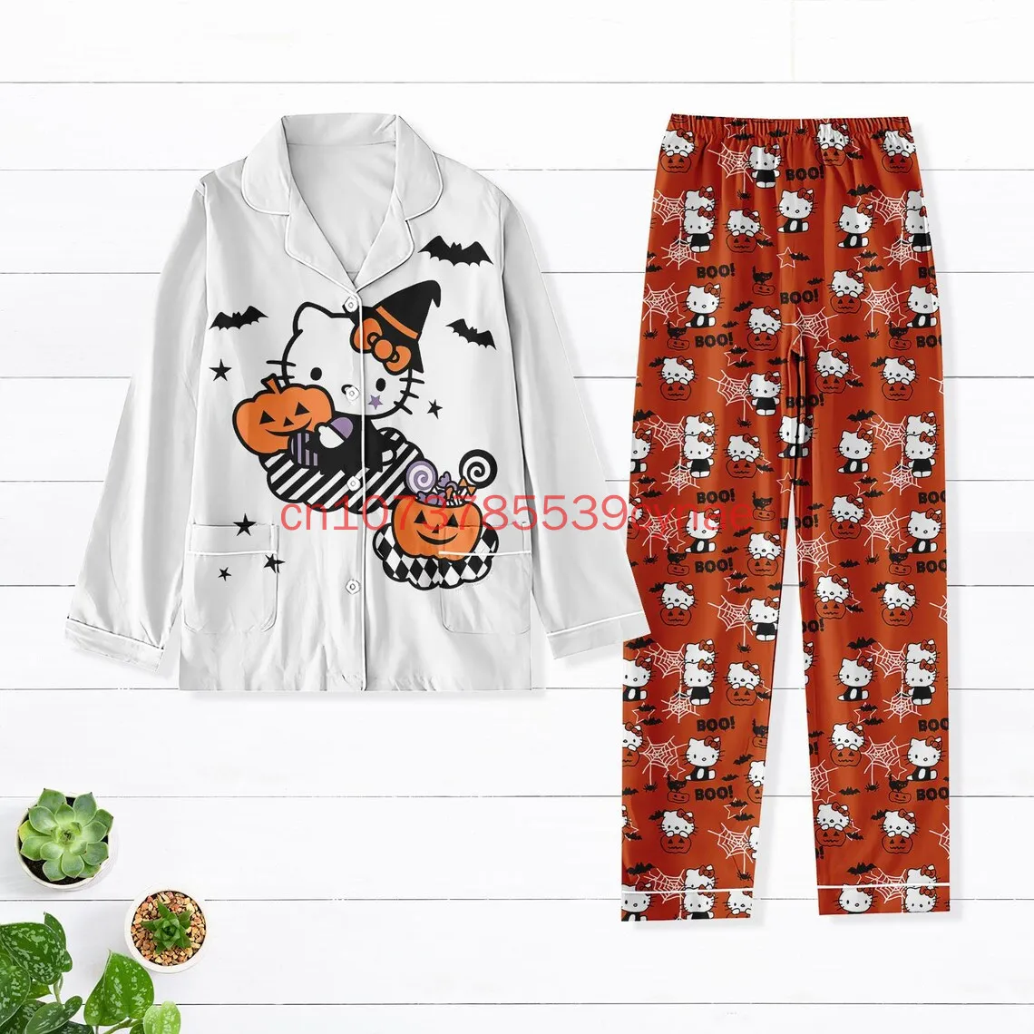 

Пижамный комплект Hello Kitty на Хэллоуин, новинка 2026, женские пижамы Kitty Cat с 3D принтом