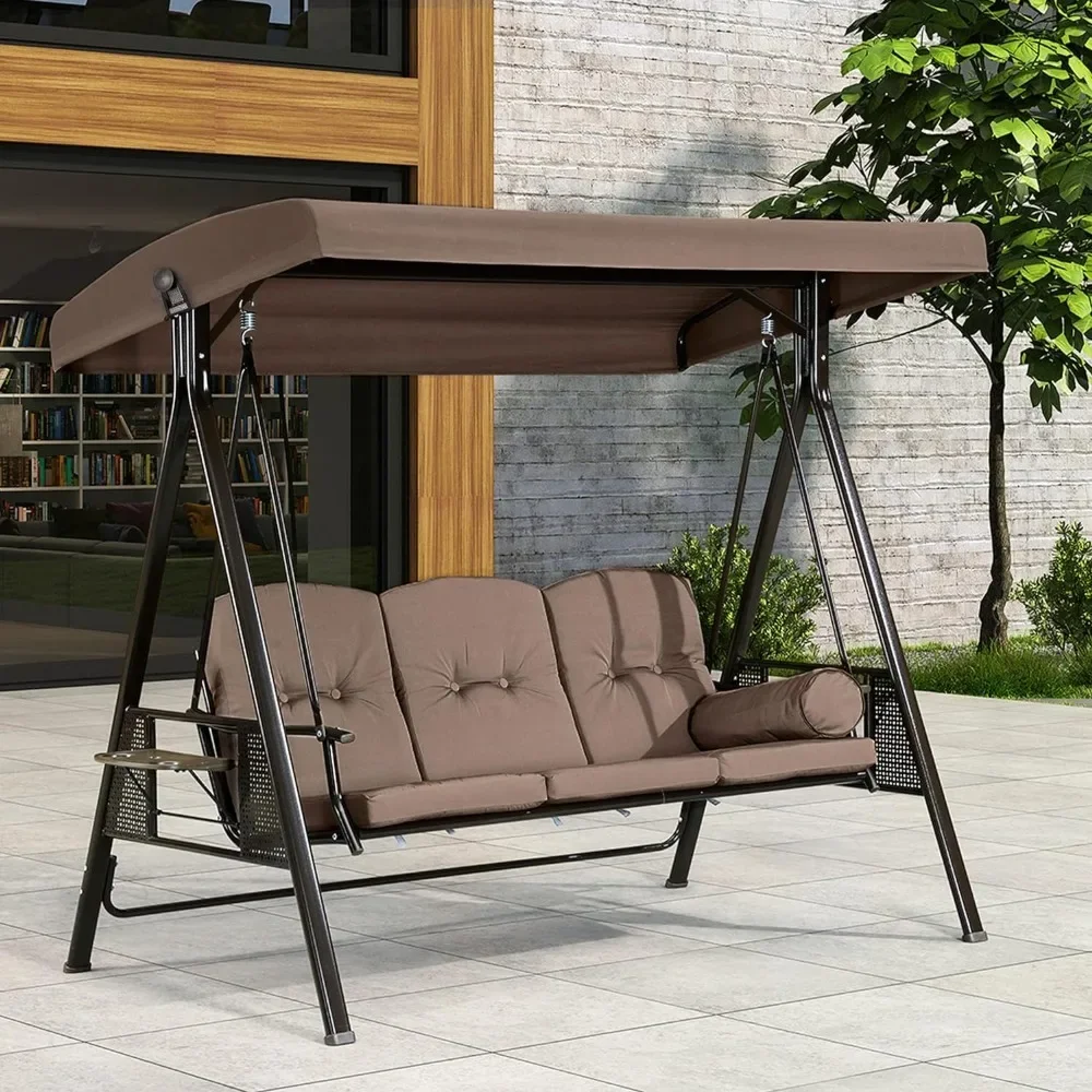 

3 Seat Luxury Outdoor Terrace Porch Swing with Weathering Steel Frame, Adjustable Tilt Canopy, Cushion & Pillow Included