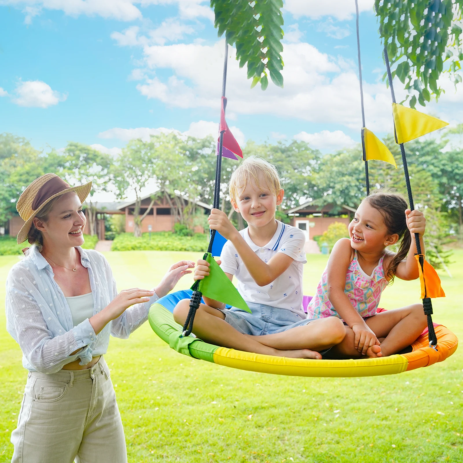 

Doctor Dolphin Best Choice Kids Tree Swing Saucer Rainbow Round Swing With Adjustable Multi-Strand Ropes Durable Swing Seat