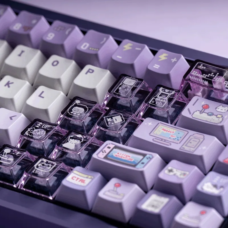 Electronic Meow Keycap Cherry Profile Keycaps Pc Translucent Custom Cute Key Caps Pixel MX Switch Mechanical Keyboard Caps