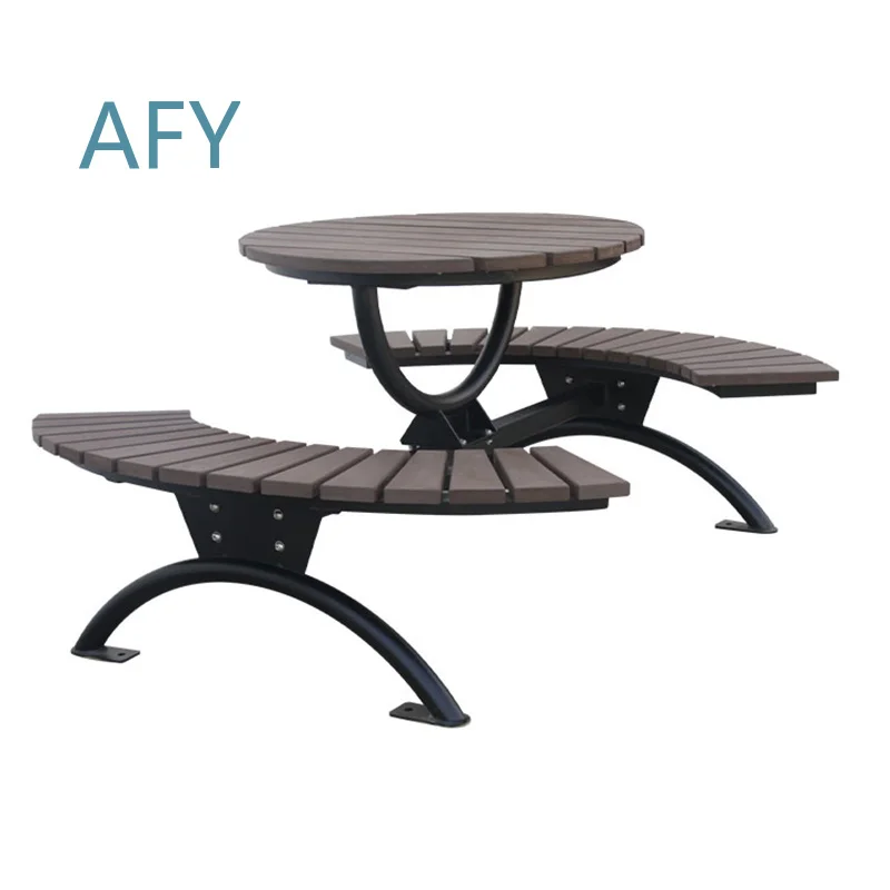 Round Wooden Picnic Table Set for Outdoor Camping Dining Playground Cafe Use with Benches Commercial Grade Weather Resistant