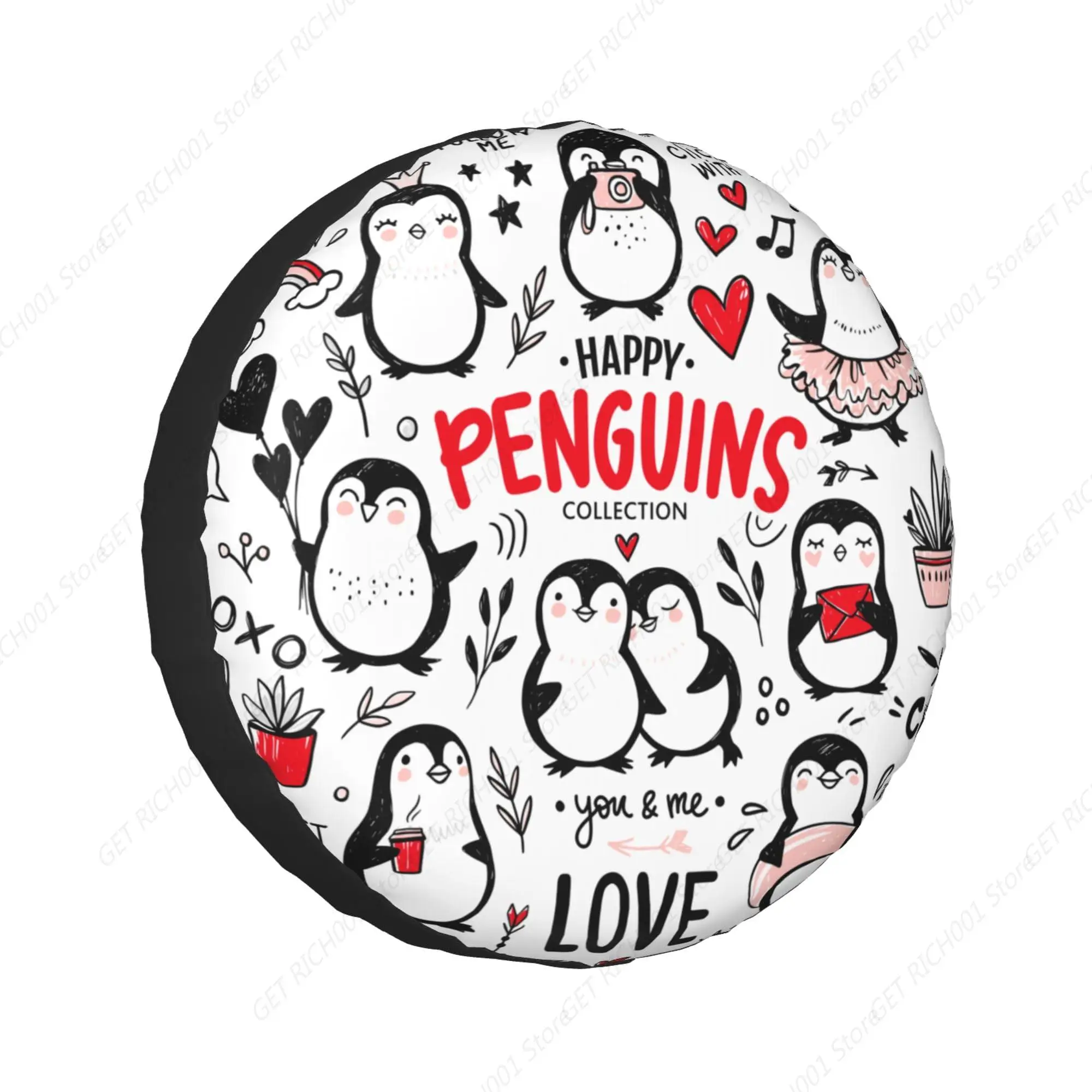 Hand Drawn Funny Penguins Spare Tire Cover Protectors, Weatherproof Wheel Tire Covers Universal Fit for Trailer Rv SUV Truck