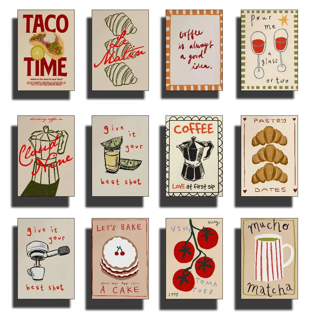 Retro Küche Kunst Kaffee Latte Cocktail Mode Poster Papier Schlafzimmer Eingang Restaurant Café Kunst Malerei