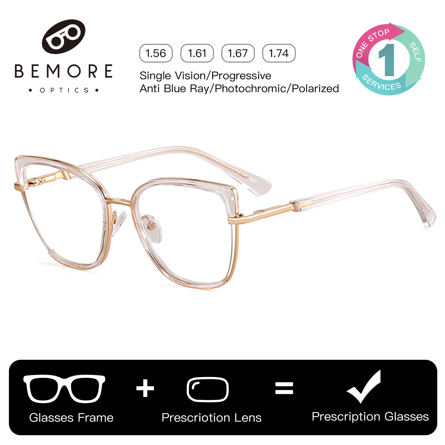 

Очки BEMORE Fashion Square с диоптриями, женские, в форме бабочки, с защитой от синего света, фотохромные, мультифокальные