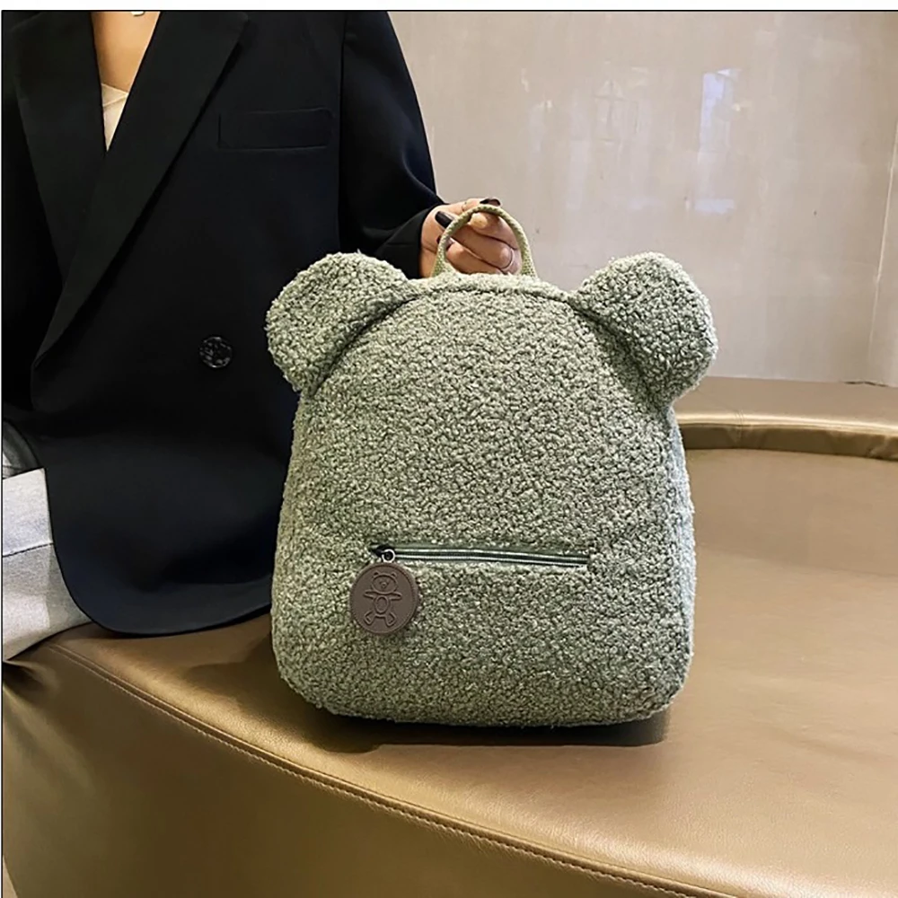 حقيبة ظهر نسائية من صوف امبسوول بتصميم جديد 2025، طراز كوري، لون خالص، حقيبة طالب، إبداعية ولطيفة #3