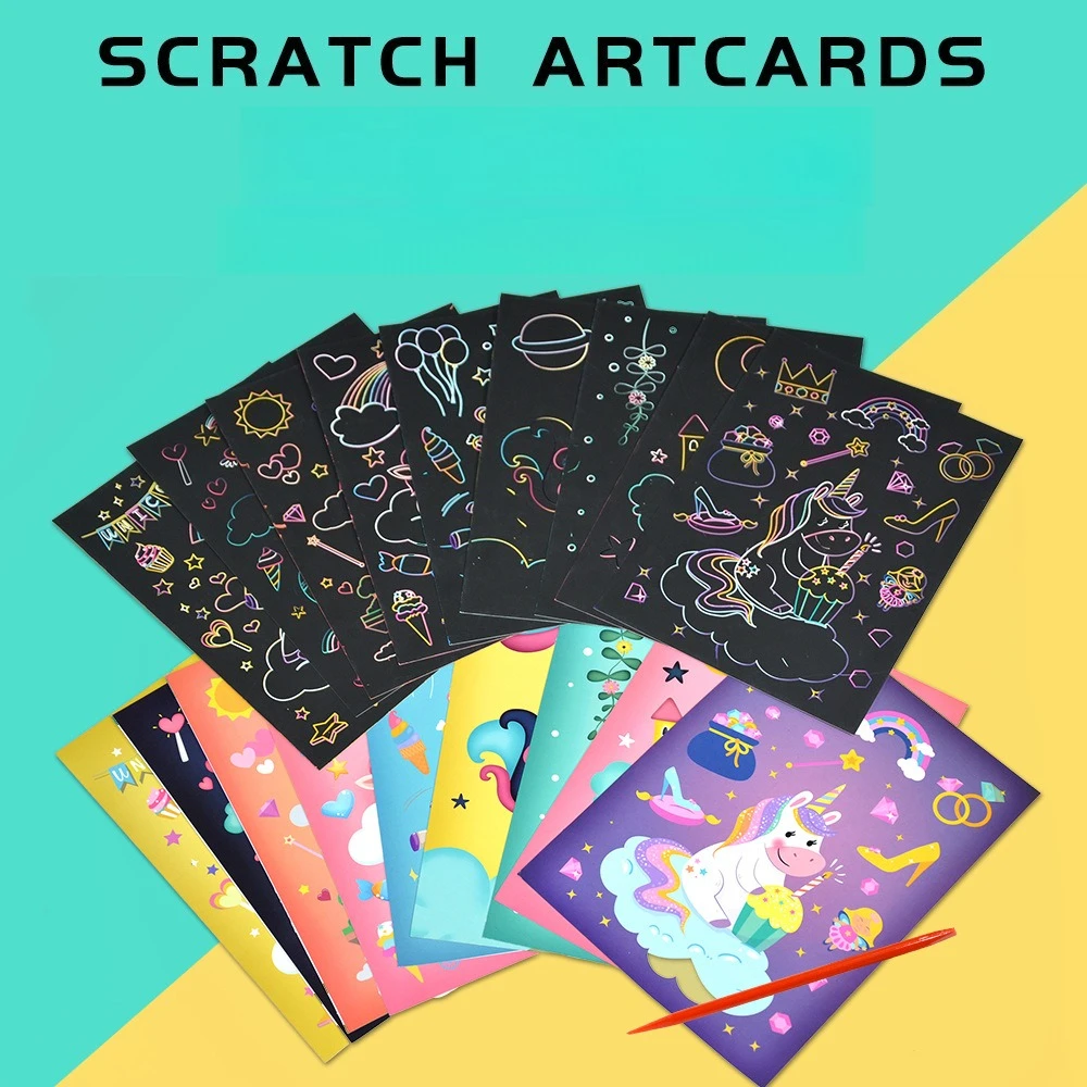 Rainbow Scratch Art Cards Set Color Reveal Drawing Kit Kids DIY Craft Activity Educational Toy Creative Gift For Children