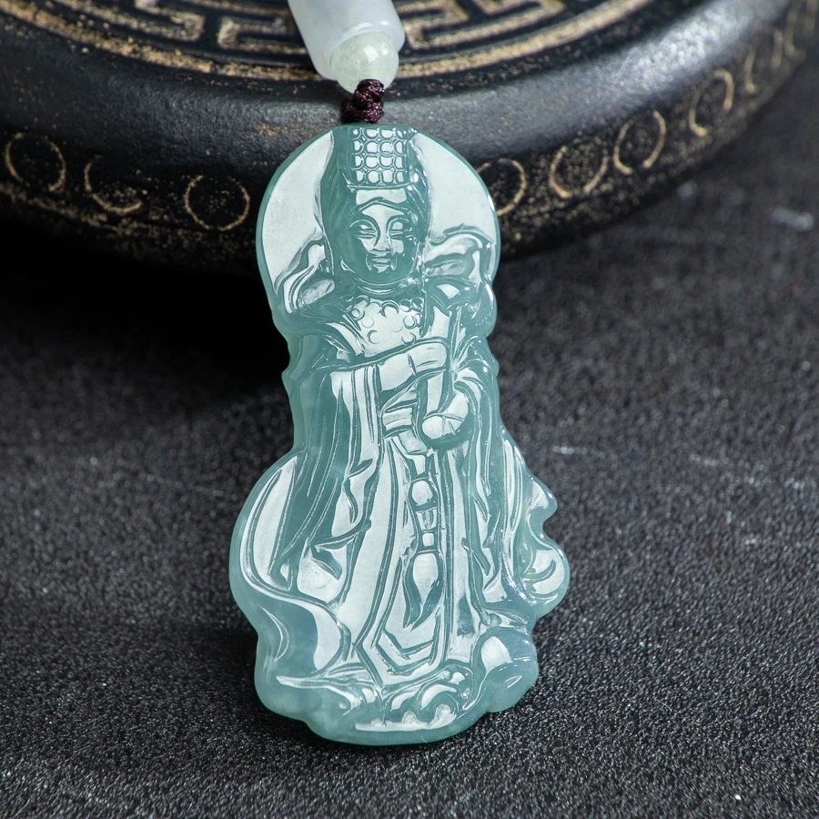 

TIMESWIND Authentic A-type Jade Natural Light Green Mazu Pendant Safety Men Necklace Jewelry with Certificate