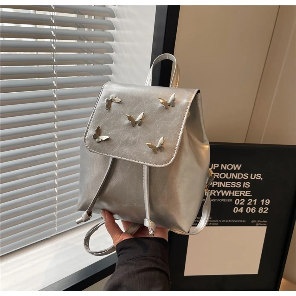 

New Decoration Backpack Solid Color PU Women's Backpack Large Capacity Drawstring Students Backpack Women