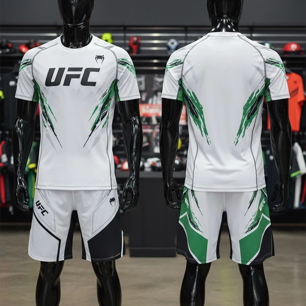 2026 جديد أخضر أبيض UFC القتال ليلة الملاكمة مجموعة الرجال النساء MMA المتضخم تنفس سرعة التجفيف التدريب Jujutsu الرياضة مجموعة #1