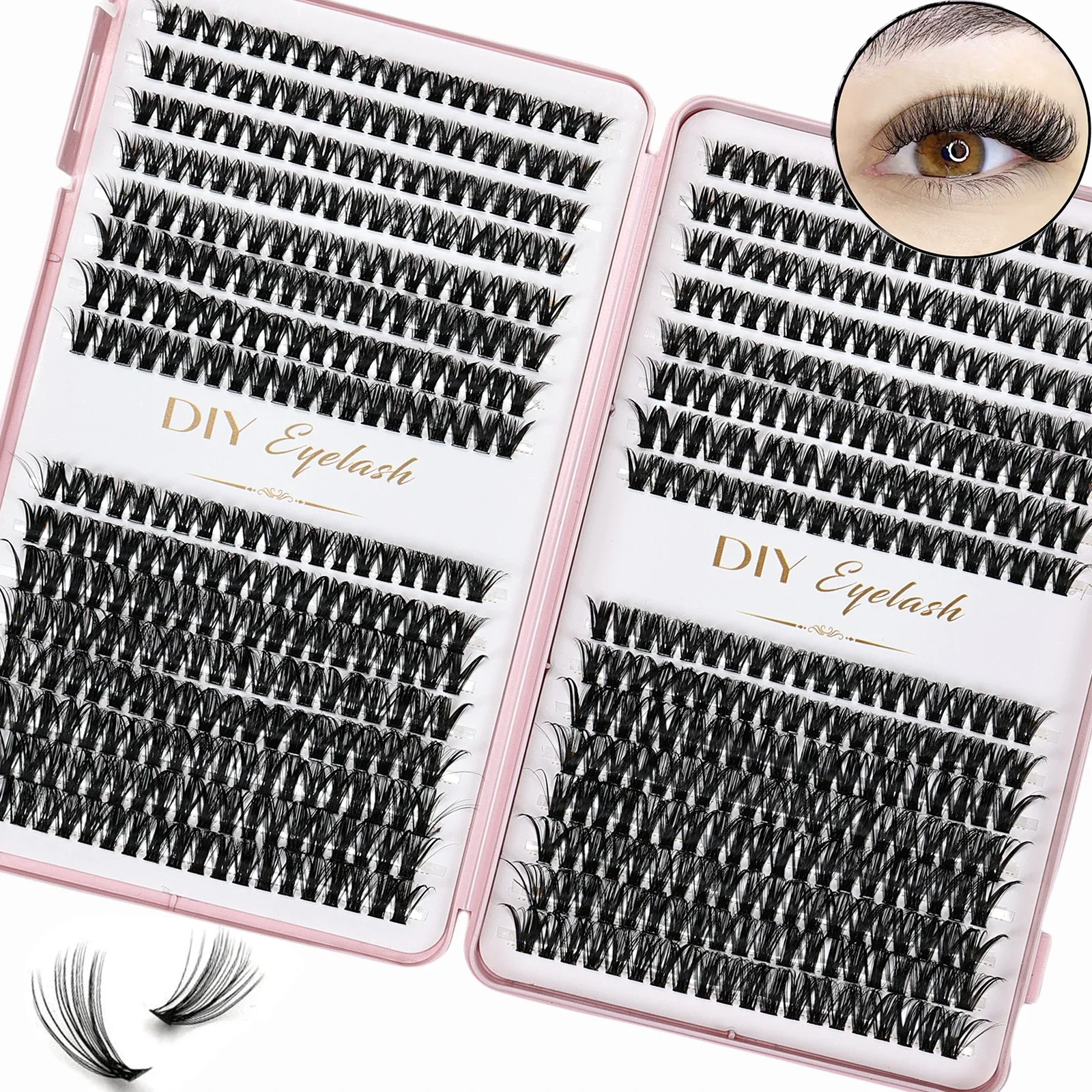 32 Rows 640 Clusters 40D Mix 10-14mm Cluster Lashes Extension Natural Thick Fake Eyelash 3D Strip Individual Lashes