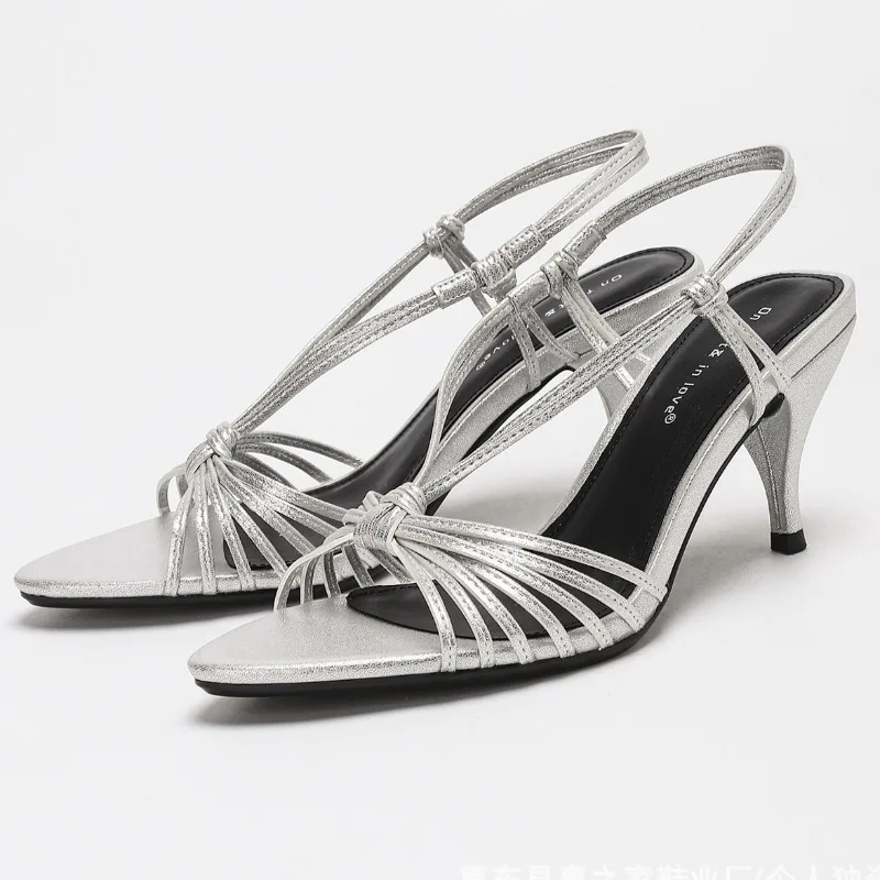 Sandali eleganti con punta aperta a fascia stretta per donna Scarpe da festa con tacco a spillo cavo Décolleté da donna con tacco alto di marca di moda femminile