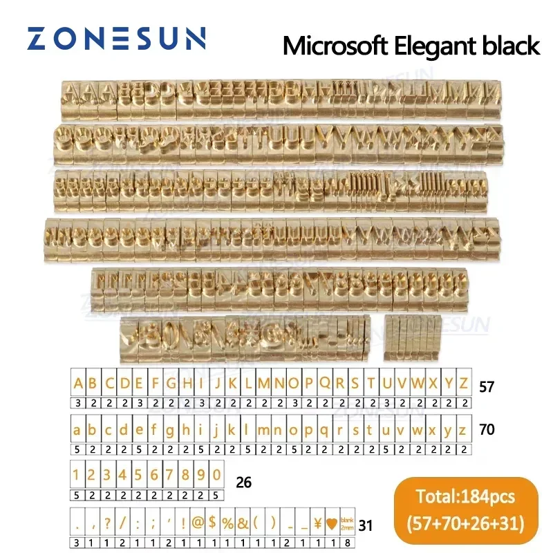 

ZONESUN 184 PCS Alphabet Letter Set With Number Symbols 10cm T slot Letter Stamp For Hot Foil Stamping Machine Custom Logo Name