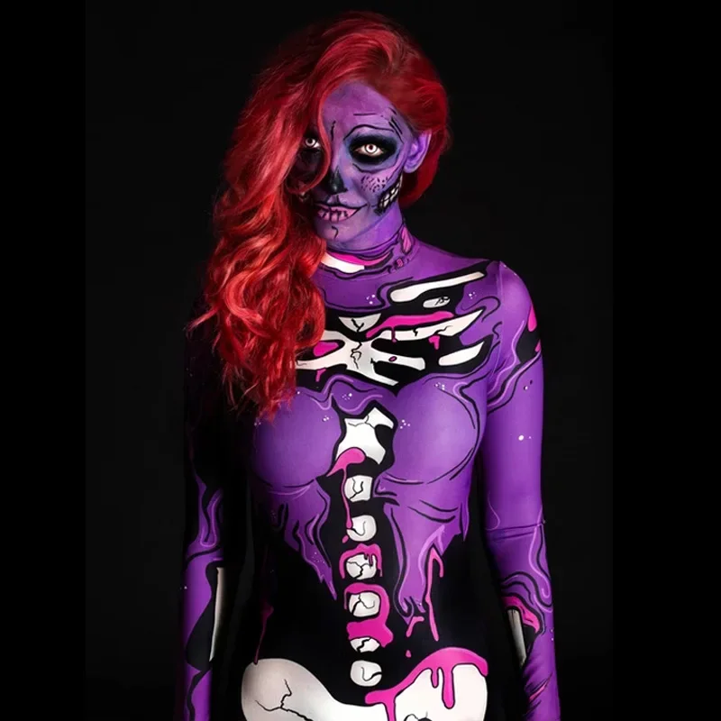 Halloween-Party Maskerade Horror 3D Cosplay Kostüm Sexy Body Zentai Dame Heißer Mädchen Frauen Skeleton Drucken Overall Trainingsanzug