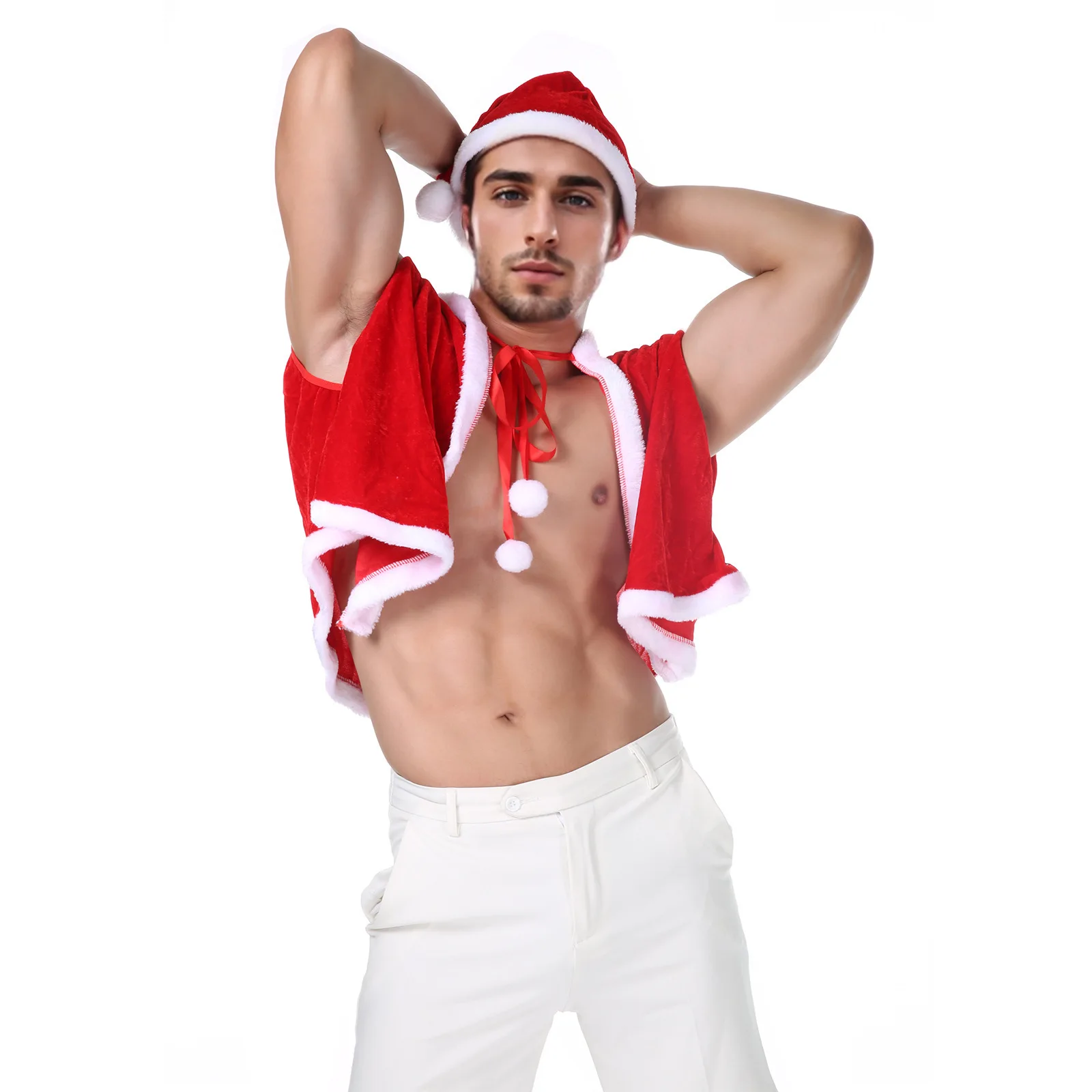 

Santa Claus Costume Men's Vest Shawl Hoodie Party Cosplay Christmas Outfit Top Hat Cosplay Costumes