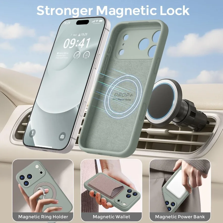 حافظة مغناطيسية لهاتف آيفون 17 برو ماكس 6.9 بوصة مع Magsafe Compatibility Premium سيليكون ساتان ناعم الملمس Slim Shockpro