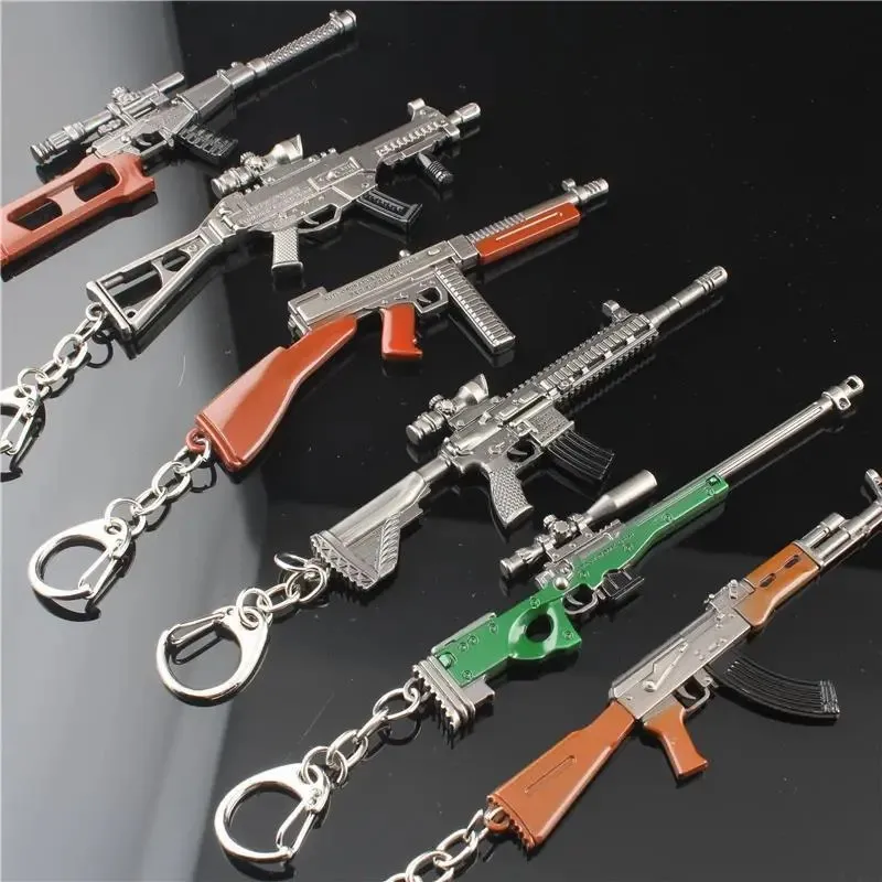 1 قطعة PUBG مسدس لعبة المفاتيح ، لعبة معدني AWM 98K بندقية نموذج قلادة llaveros سيارة مفتاح سلسلة سيارة كيرينغ هدية للرجال الأولاد