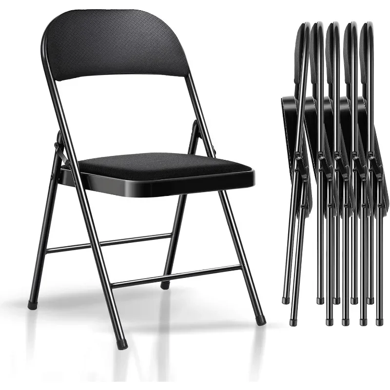 Folding Chairs with Padded Seats - 6 Pack Black Metal Padded Folding Chair with Steel Frame for Events Office Wedding Party