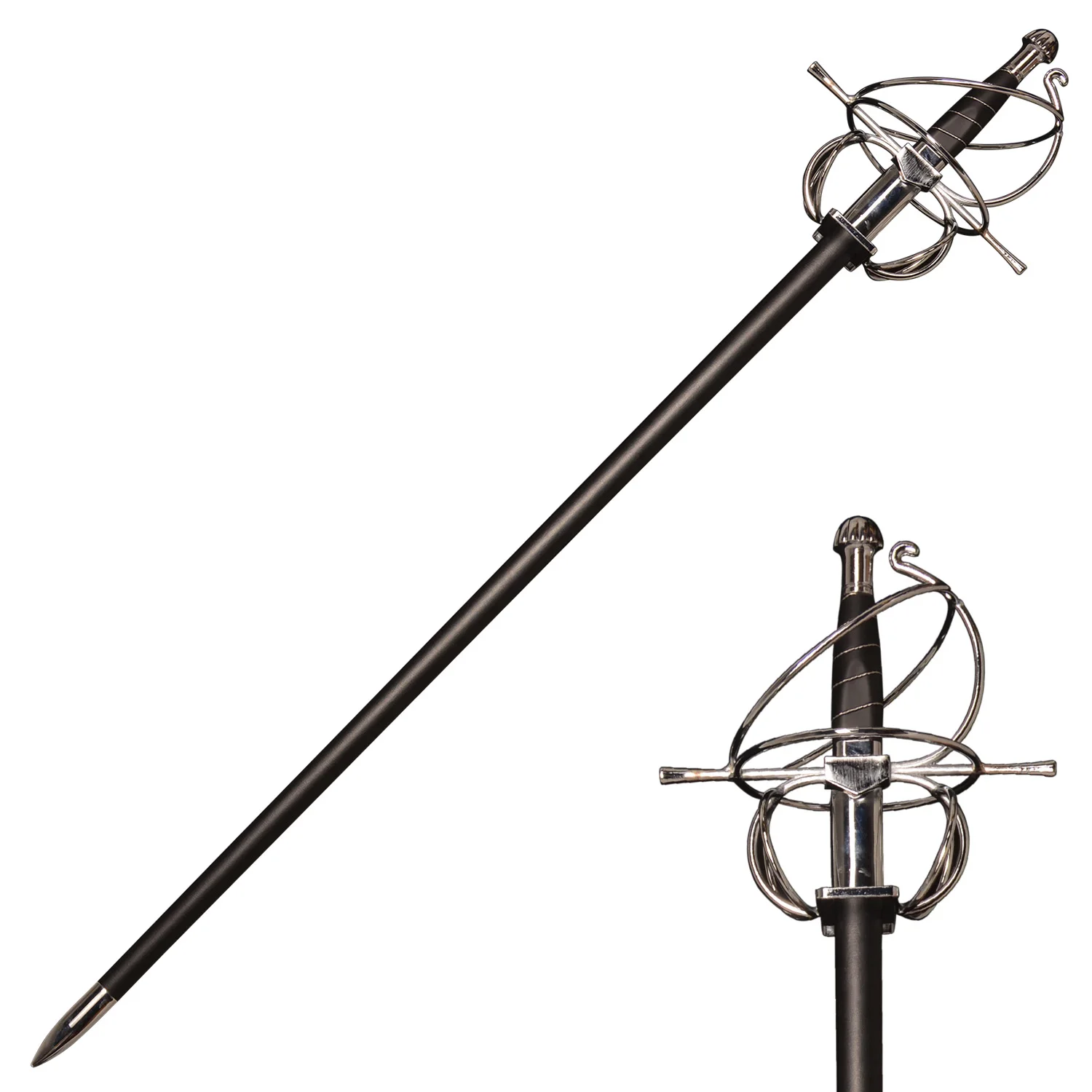 Espada de esgrima italiana espiral renascentista de 45,7 polegadas para cosplay, coleção, presentes