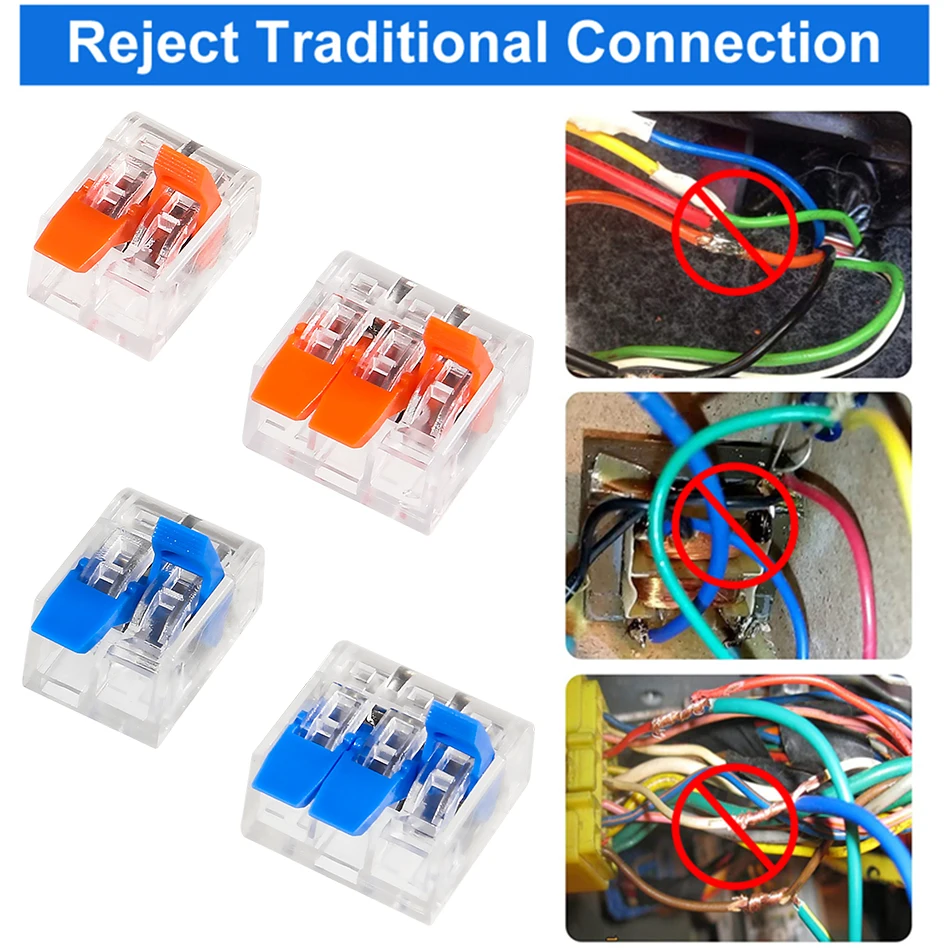 50pcs Quick Wire Connectors Plug-in Universal Compact Home Wiring Cable Connector 2/3 Pin Conductor Terminal Block