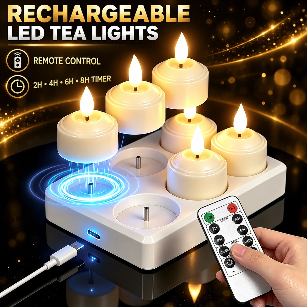 Rechargeable Tea Lights Candles Remote Timer Charging Base White Flameless LED Tealight Candles Battery Operated, Christmas