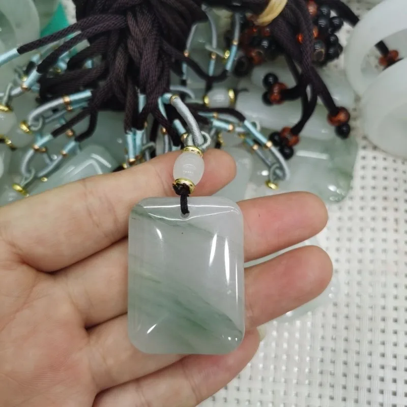 Ping An Wu Shi Brand Jade Pendant, Pure Natural Floating Flower, Tianshan Cui Ping An Brand Pendant