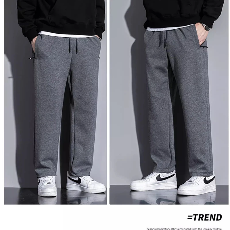 Spring and autumn new men's sports pants straight leg casual pants men large size solid color everything stretch zipper long pan