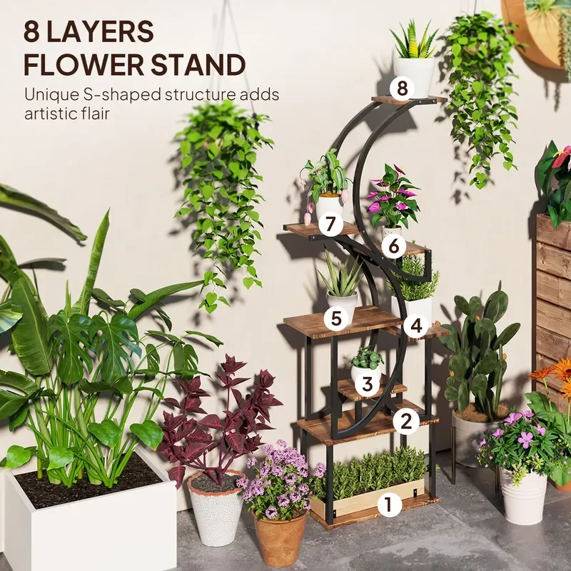 8 Tier Plant Stand, 62" S-Shaped Plant Shelf, Carbonized Finish view 5
