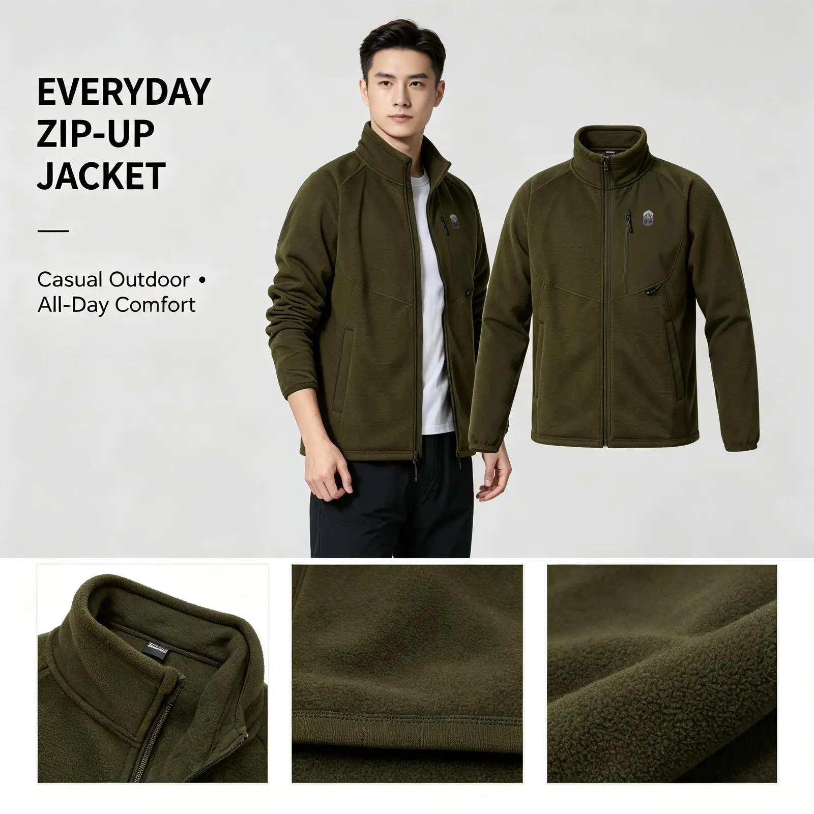 Under Armour Olive Lightweight Zip-Up Jacket for Women Men Smooth Fabric Casual Outerwear Outdoor Daily Walking Streetwear