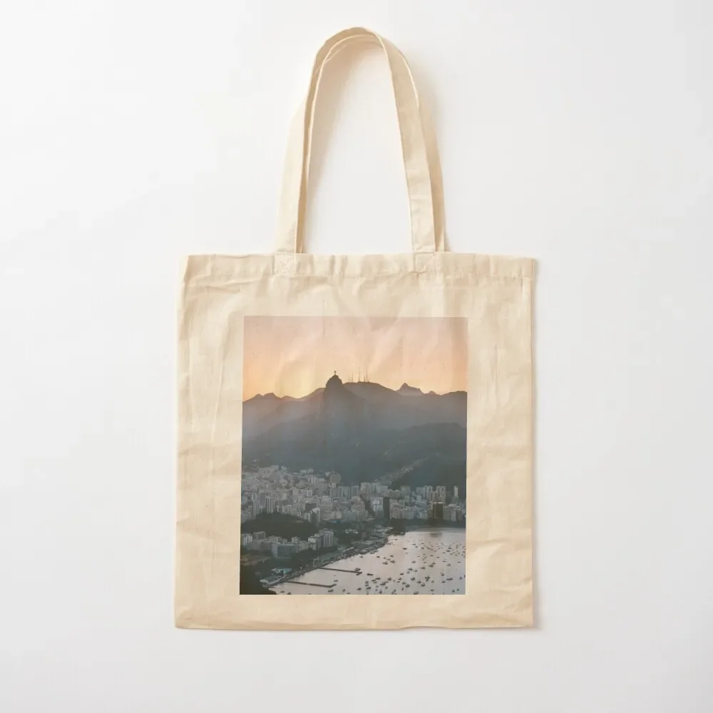 

Rio de Janeiro harbour and Christ the redeemer sunset view Tote Bag handbag hand bag ladies Tote Bag