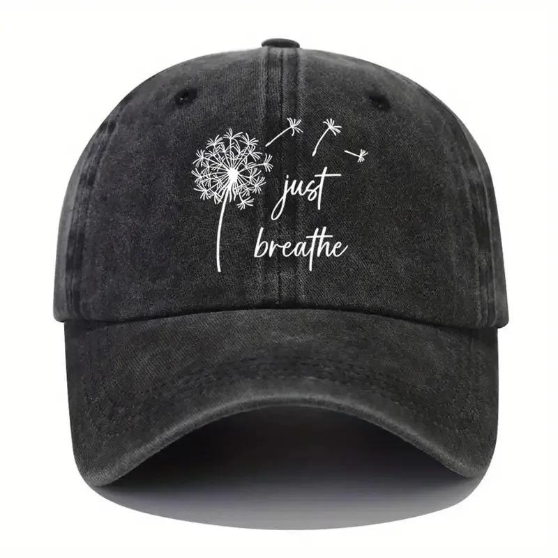 Dandelion print casual baseball cap solid color washed old dad hat retro adjustable golf sun hat suitable for both men and women